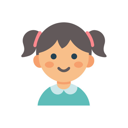 Cute flat illustration of a young girl with pigtailsのイラスト素材