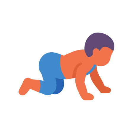 Flat illustration of a baby crawling on black backgroundのイラスト素材