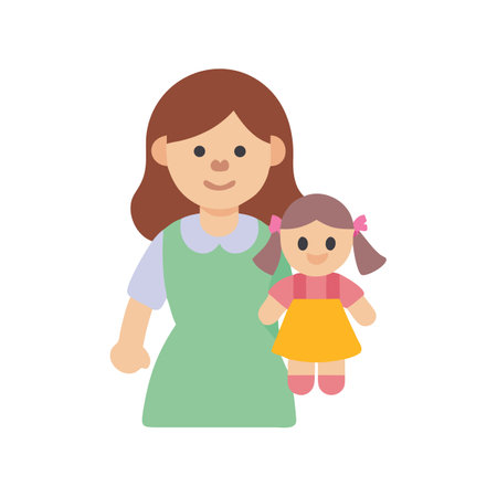 Flat vector illustration of woman holding a rag dollのイラスト素材