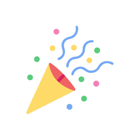 Colorful confetti explosion bursting from party popper on blackのイラスト素材