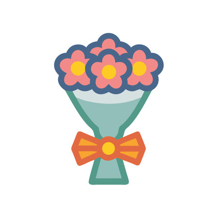 Stylized bouquet of pink flowers with a tied ribbonのイラスト素材