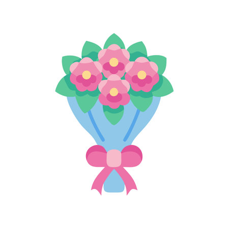 Flat floral bouquet illustration with pink flowers and ribbonのイラスト素材