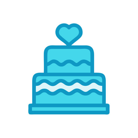 Two-tiered wedding cake icon with heart on top graphic