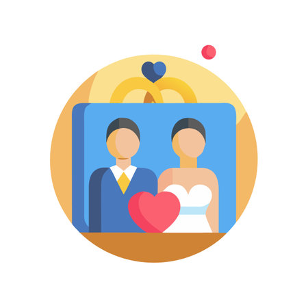 Wedding day stylized illustration featuring a happy couple graphicのイラスト素材