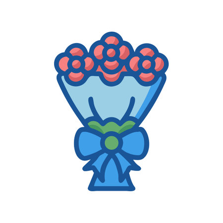 Isolated bouquet of flowers illustration in blue and salmonのイラスト素材