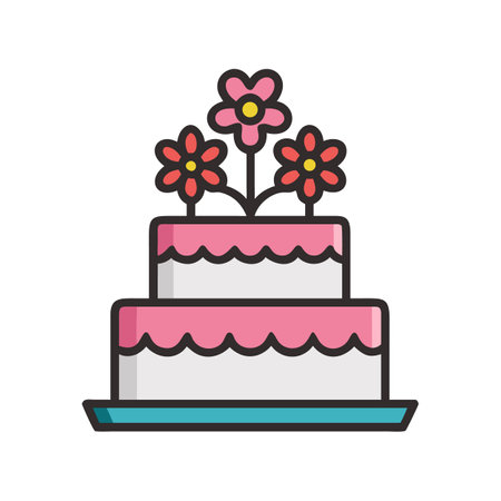 Delightful two tiered cake adorned with stylized flowersのイラスト素材