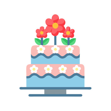 Stylized two tier cake with flower decorations illustrationのイラスト素材