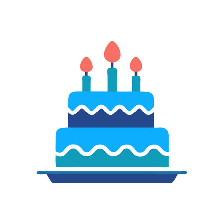 Two-Tier Cake with Three Candles on a Plateのイラスト素材