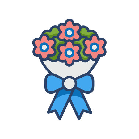 Floral bouquet tied with a blue ribbon illustrationのイラスト素材