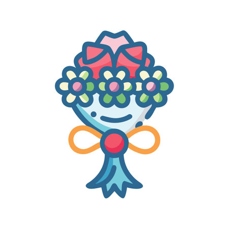 Cute flower bouquet icon with ribbons on black backgroundのイラスト素材