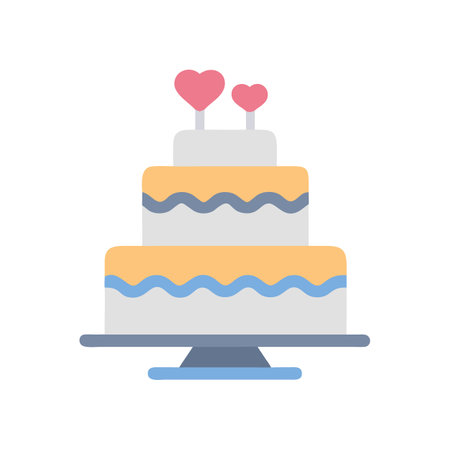 Three tier wedding cake with hearts vector graphic icon