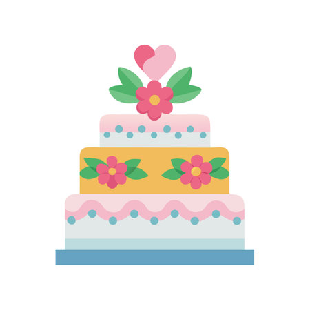Stylized three tier wedding cake with heart topperのイラスト素材
