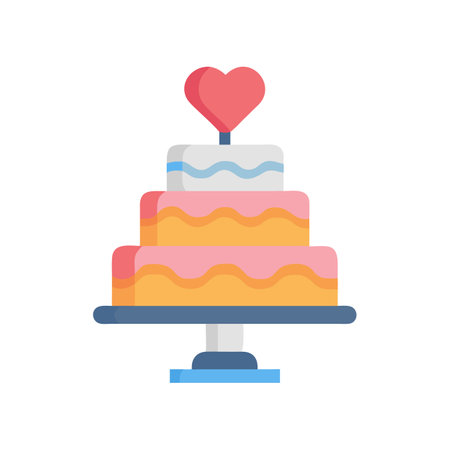 Three tier cake with heart topper on black backdropのイラスト素材