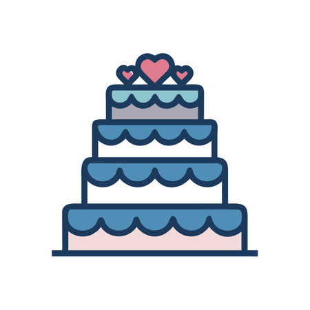 Stylized three tiered cake with pink heart toppers