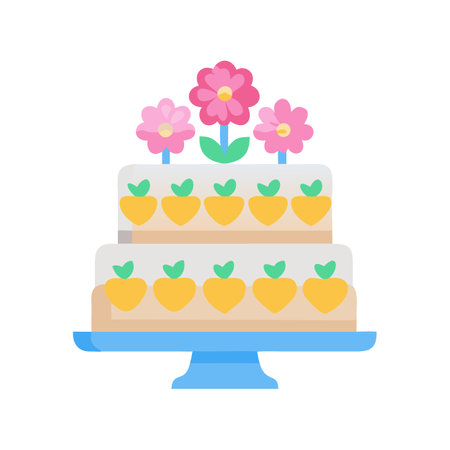 Two tiered cake adorned with flowers and fruit