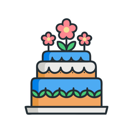 Three tiered cake with floral decoration on black background