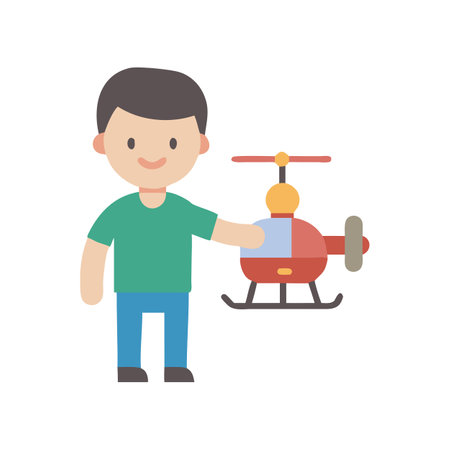 Child playing with a toy helicopter against black backgroundのイラスト素材