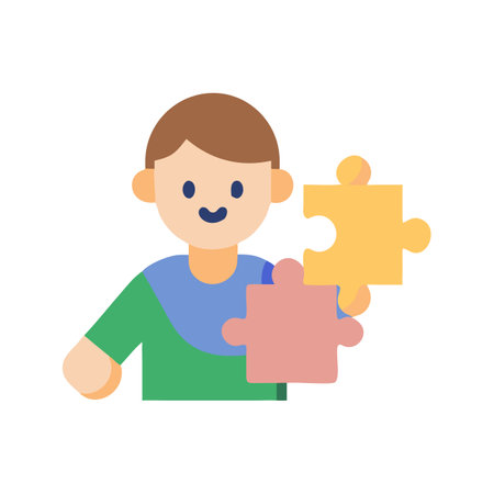 Illustration of a Person Holding Puzzle Pieces in Their Handsのイラスト素材