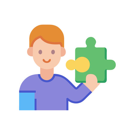 Character with puzzle piece representing problem solving and strategyのイラスト素材