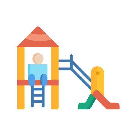 Colorful playground with slide and climber on black backgroundのイラスト素材