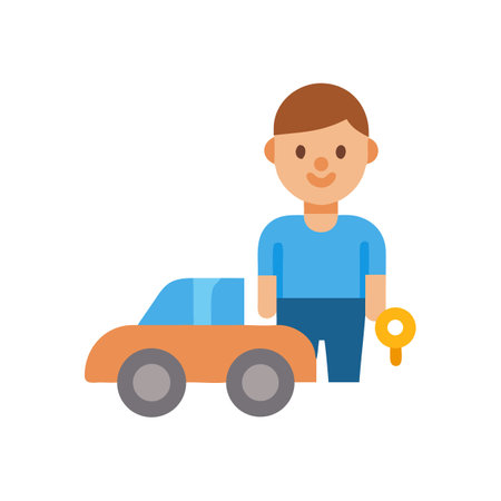 Flat illustration of car mechanic with car and keyのイラスト素材