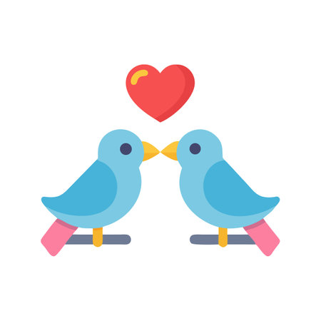 Pair of birds kissing under heart flat design illustrationのイラスト素材