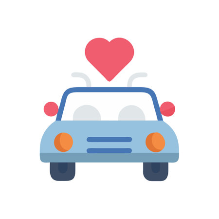 Stylized light blue car with heart against black backdropのイラスト素材