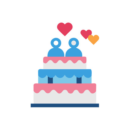 Flat illustration of a wedding cake with hearts aboveのイラスト素材