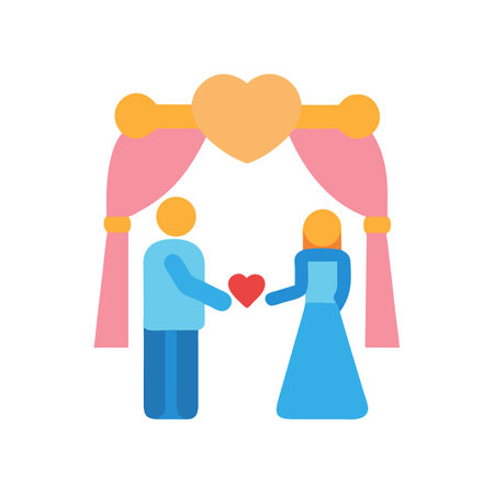 Simple icon of wedding couple exchanging heart under archのイラスト素材