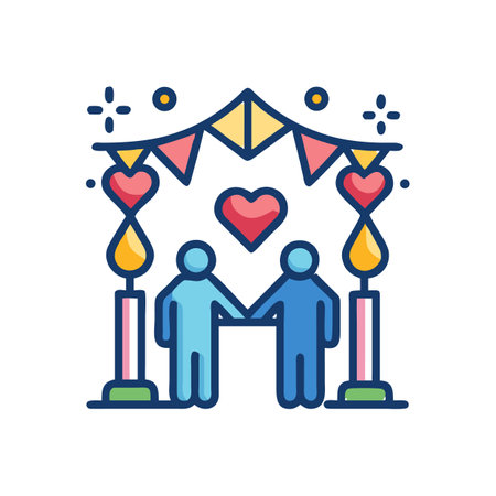 Wedding Icon with People, Garland and Candles Illustrationのイラスト素材