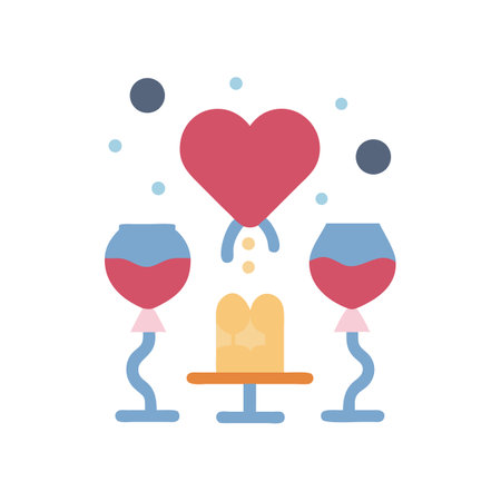 Romantic celebration with wine glasses heart and candle centerpieceのイラスト素材