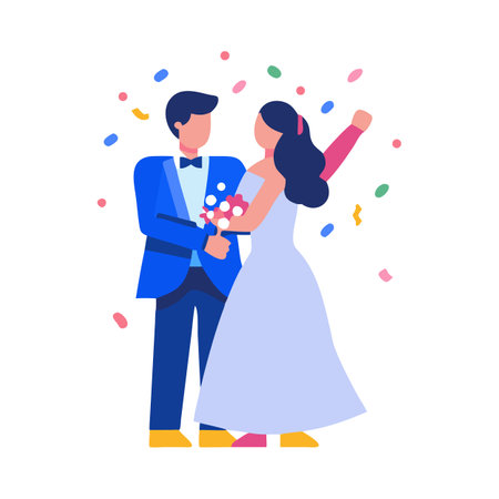 Celebrating Newlyweds Couple Embracing Under Confetti Graphic Illustrationのイラスト素材