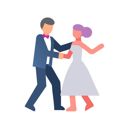 Flat Illustration of Couple Dancing Together in Formal Attireのイラスト素材