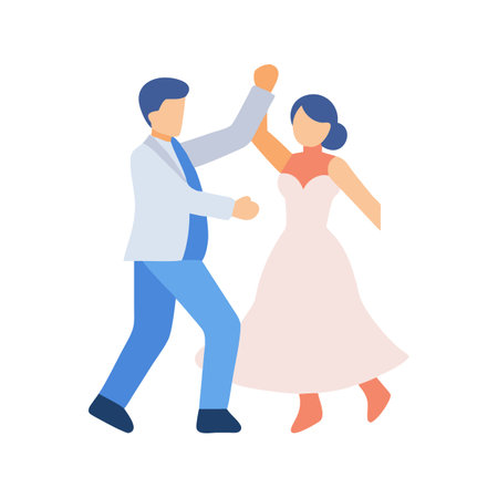 Bride and groom dancing together on black background illustrationのイラスト素材