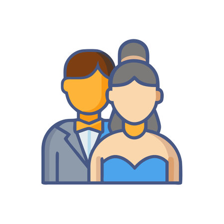 Stylized wedding couple illustration on black background for designのイラスト素材