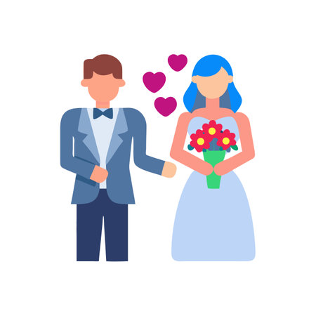 Wedding couple in simple flat design with heartsのイラスト素材