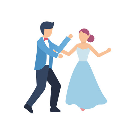 Stylized vector illustration of a dancing wedding couple isolatedのイラスト素材