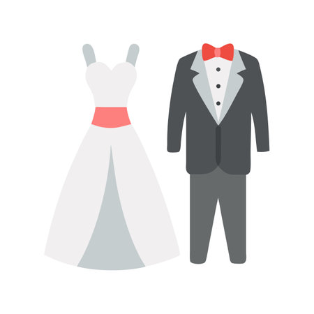 Simple flat design wedding dress and suit illustrationのイラスト素材