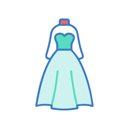 Flat vector wedding dress illustration on black backgroundのイラスト素材