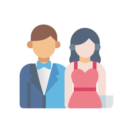 Stylized wedding couple icon in formal wear illustrationのイラスト素材