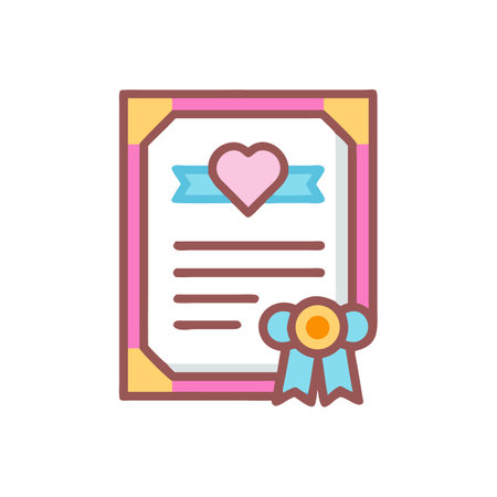 Cute certificate icon with pink heart and ribbon detailsのイラスト素材