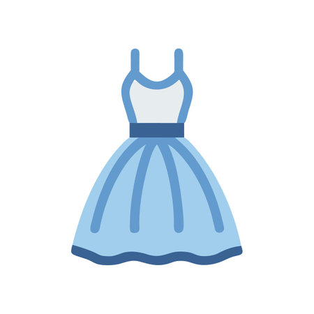 Simple light blue dress with belt on black backgroundのイラスト素材