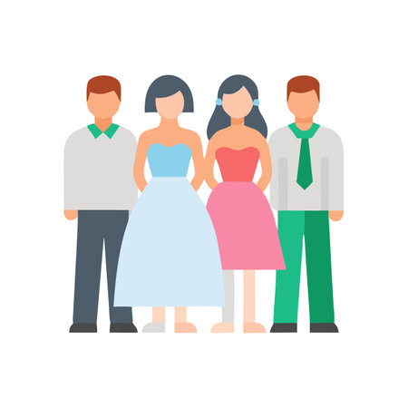 Flat vector art: wedding party on a black backgroundのイラスト素材