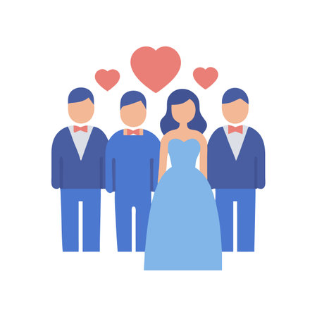 Simple bride with groomsmen graphic on black backgroundのイラスト素材