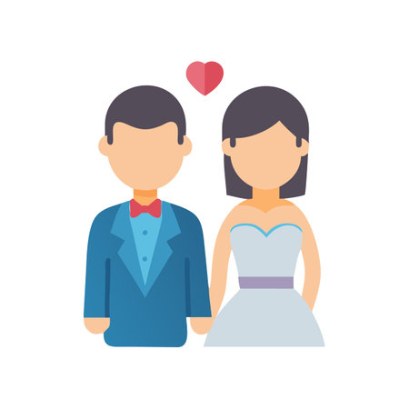Flat design wedding couple illustration on black backgroundのイラスト素材