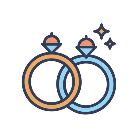 Two wedding rings intertwined with sparkles on black backgroundのイラスト素材