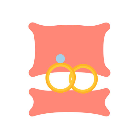 Stylized illustration of gold wedding rings on a pillowのイラスト素材