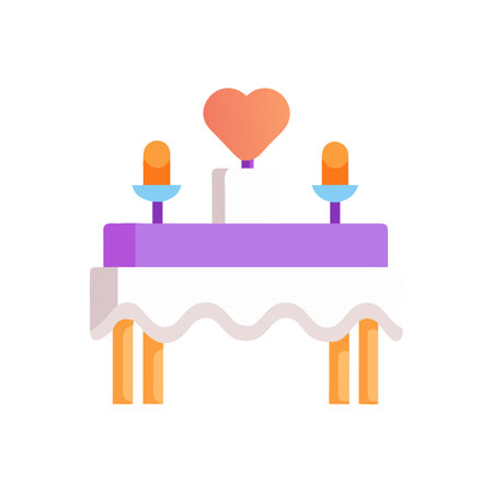 Romantic table setup with candles and heart centerpiece flatのイラスト素材