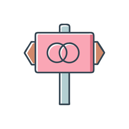 Whimsical wedding rings signboard with pink backdrop and outlineのイラスト素材