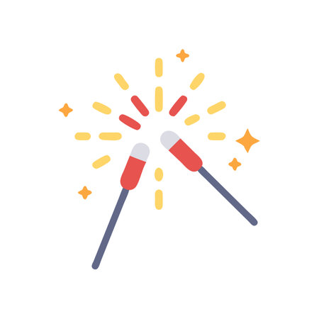 Celebration with sparklers on black background flat vector artのイラスト素材